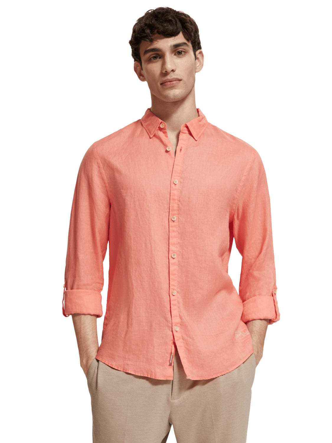 LINEN ROLL UP SHIRT CORAL REEF