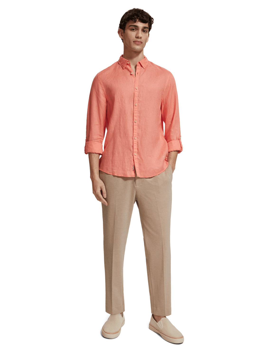 LINEN ROLL UP SHIRT CORAL REEF