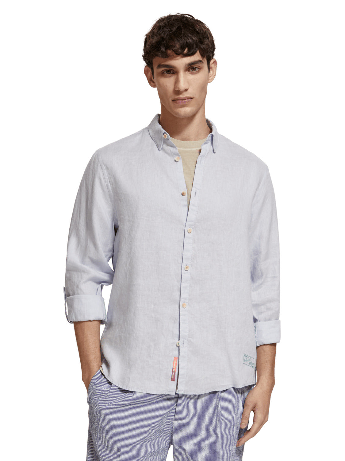 LINEN ROLL UP SHIRT BLUE