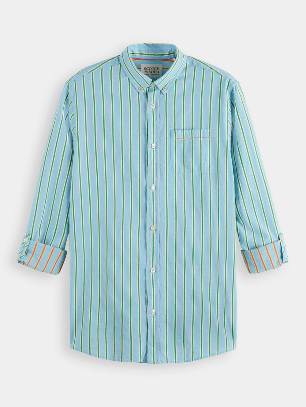 DOBBY STRIPE ROLL UP SHIRT BLUE