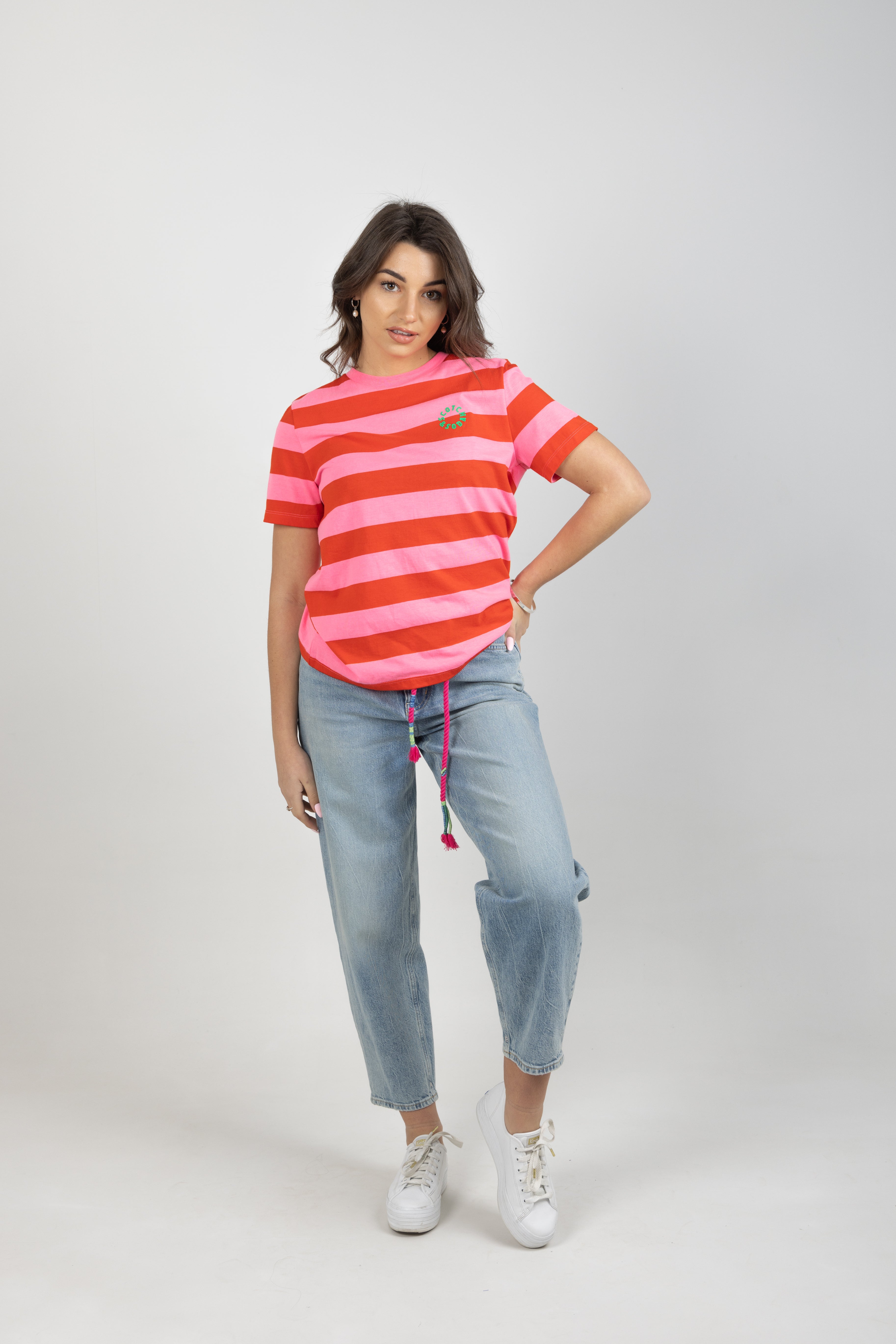 STRIPED ORGANIC TEE PINK