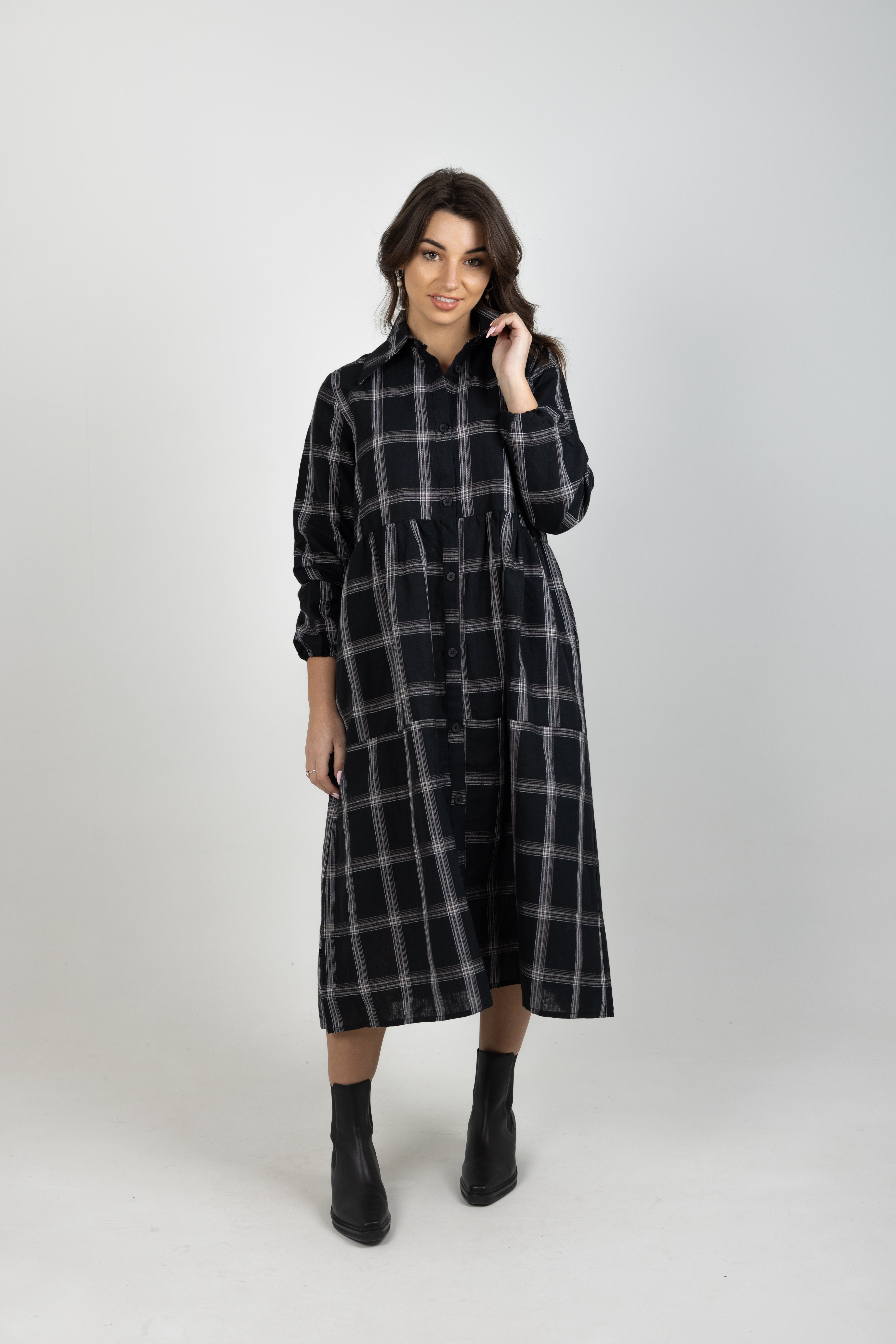 ALEAH DRESS BLACK PLAID