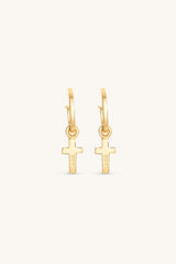 CROSS HOOP EARRINGS 18KT GOLD