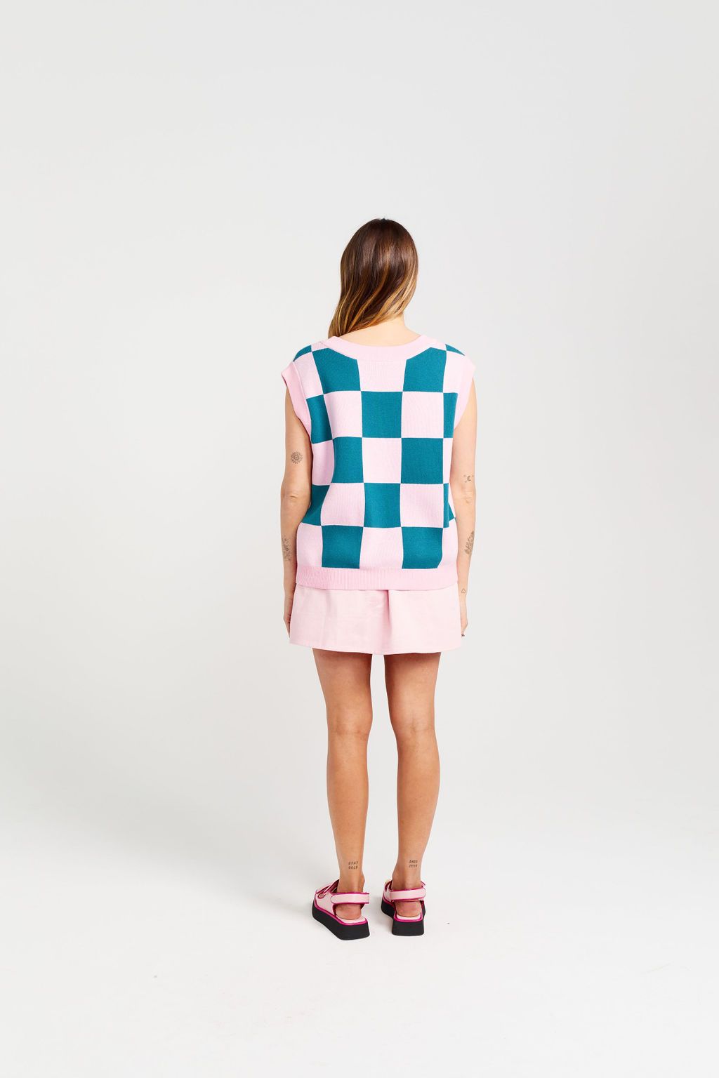 CHECK IT VEST TEAL CANDY