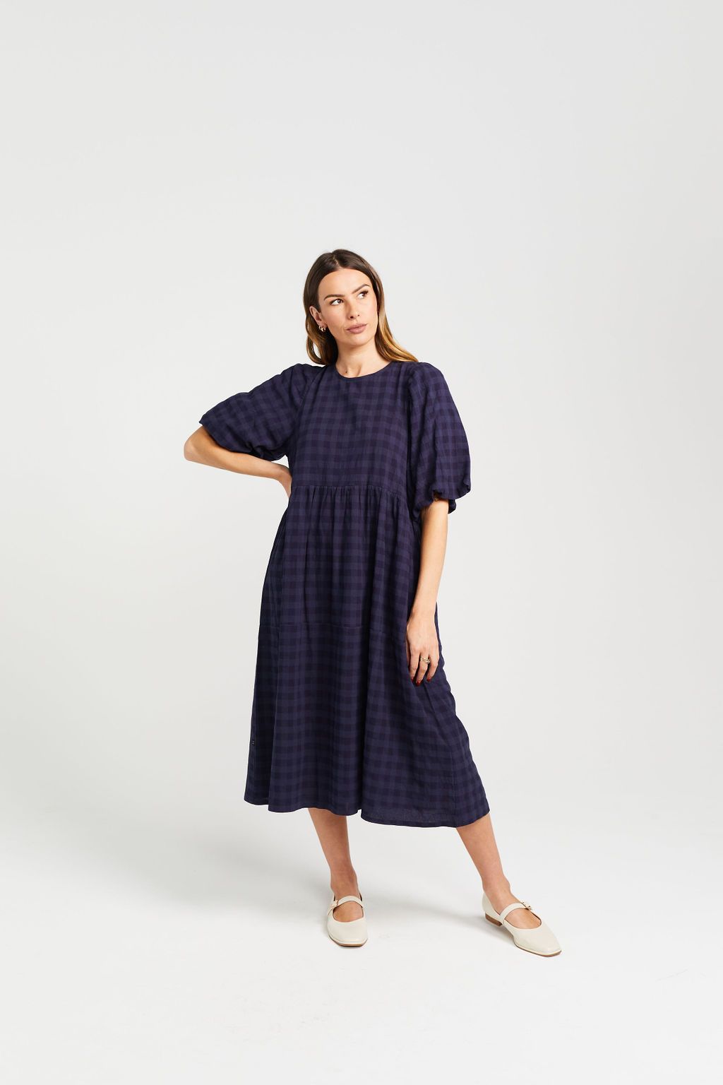 LUCINDA DRESS NAVY CHECK