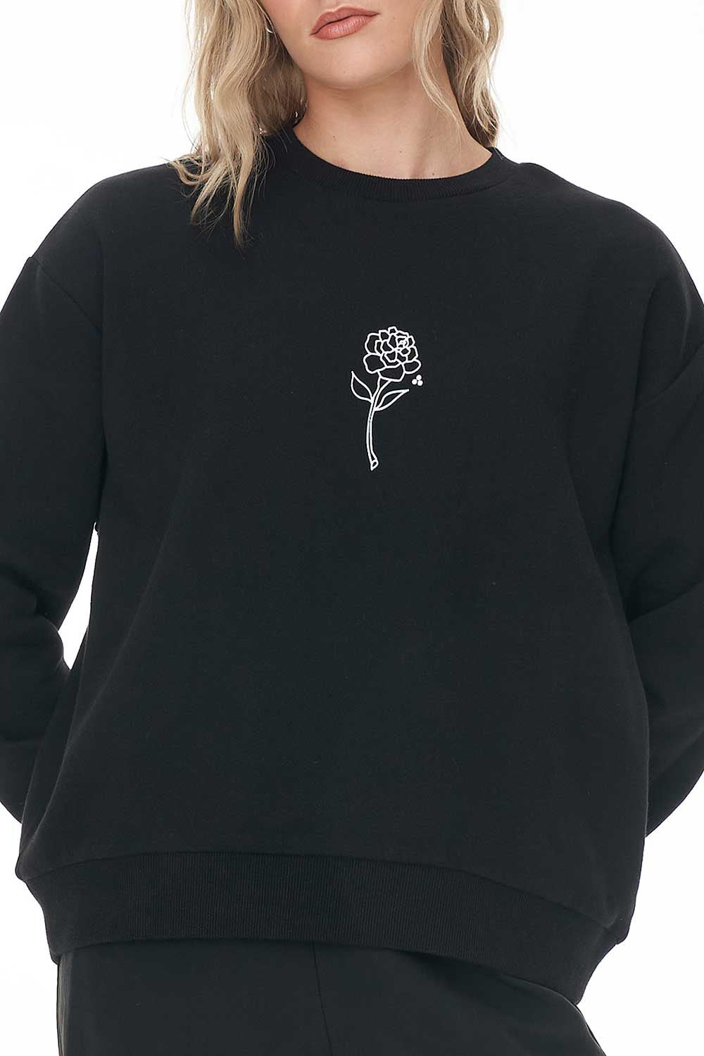 SLOUCH CREW WHITE ROSE / BLACK