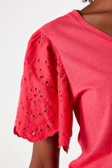 FLUTTER BRODERIE LACE TEE ROSE